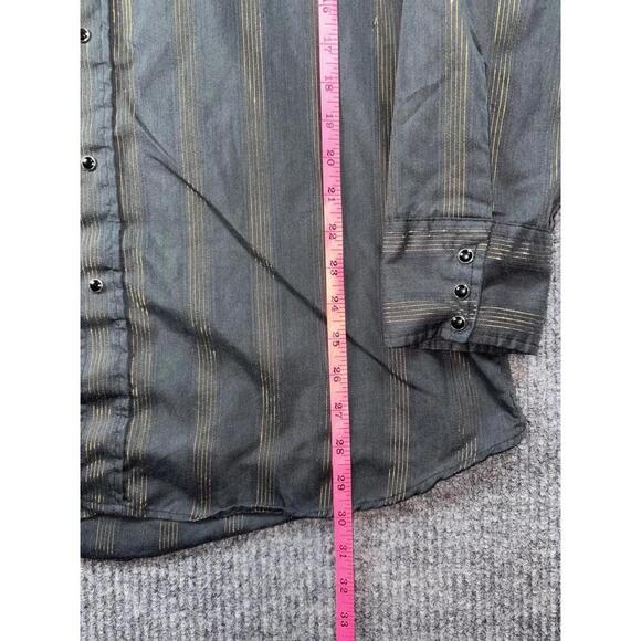 Vtg Ranch & Town Panhandle Slim L 16.5/34 Gld Metallic Stripe Western Pearl Snap - Picture 11 of 12